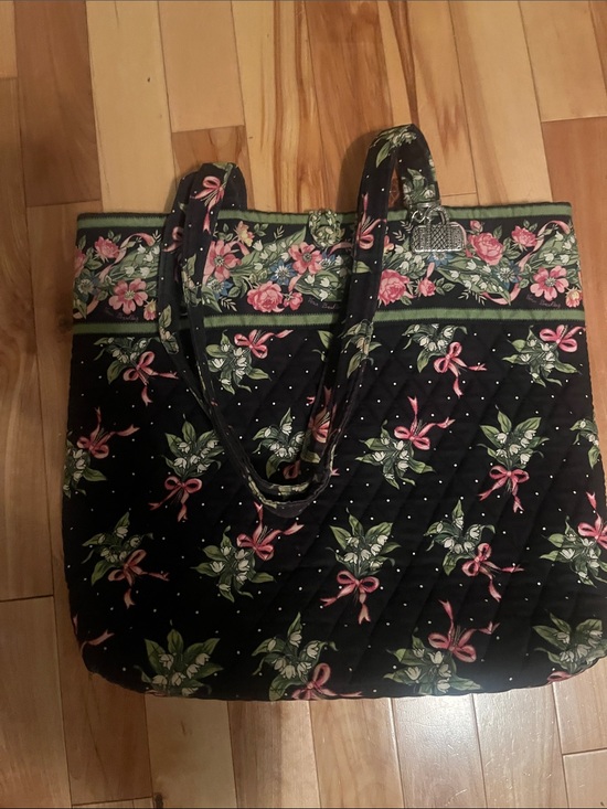 Vera Bradley Handbags - Vera Bradley Black Quilted Floral Tote with Pink Bows (Cancer Awareness)